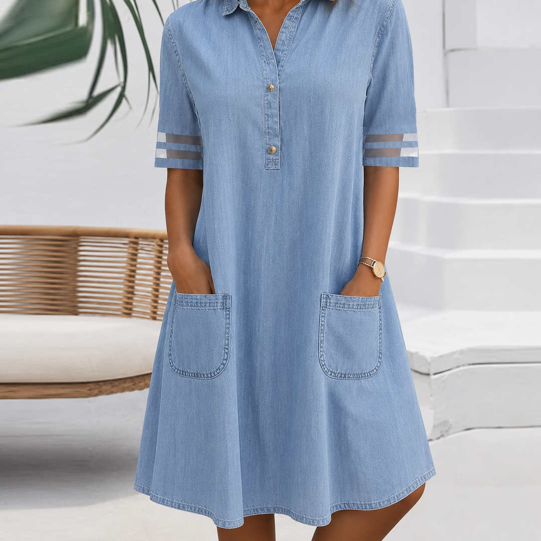 Brittany™ | Sukienka Koszulowa w Stylu Denim Maskująca Brzuszek
