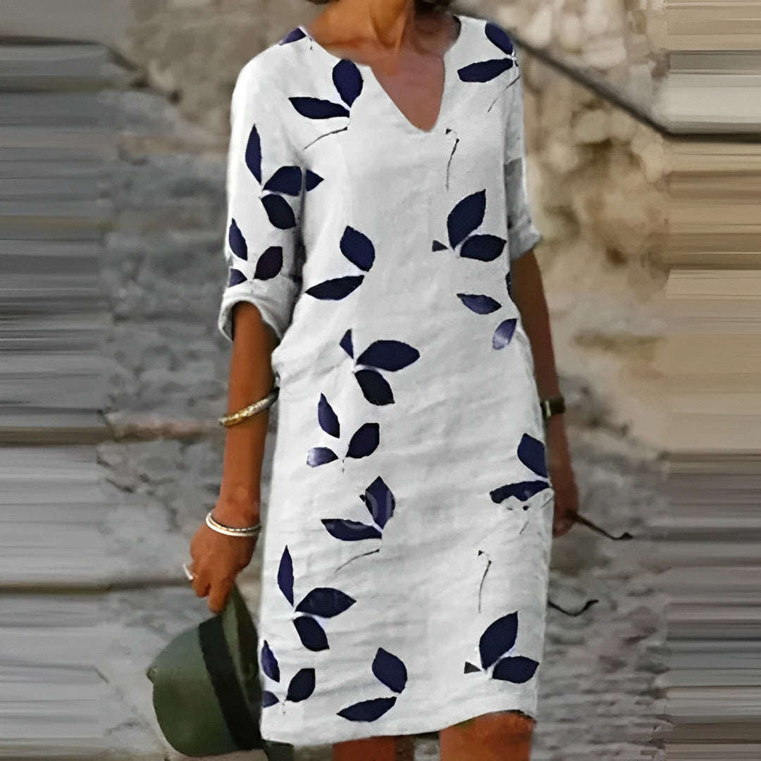 Mavis – Sukienka Letnia z Wzorem Liści dla Kobiet | Bezwysiłkowa Elegancja