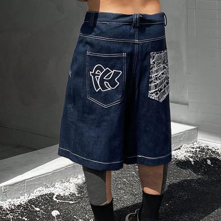 Casualowe bermudy jeansowe – luźny krój z eleganckim kwiatowym haftem