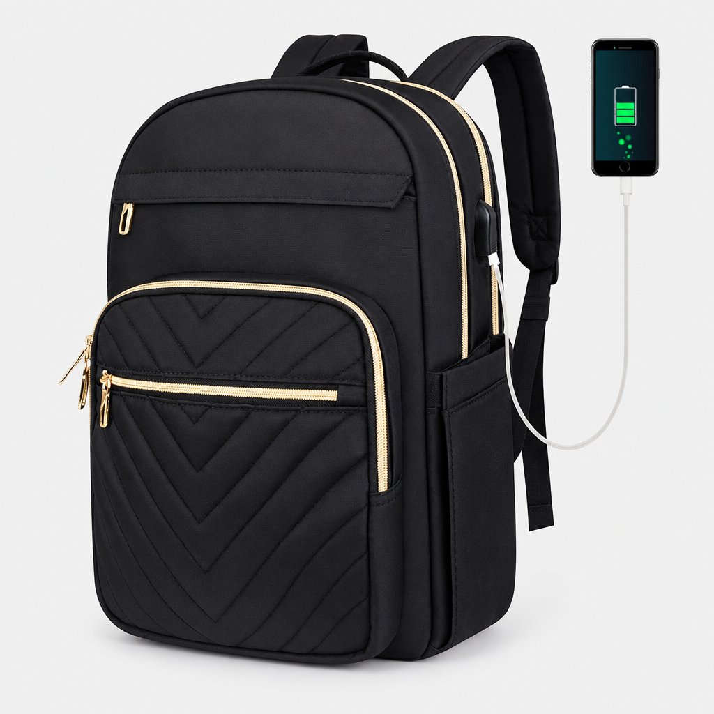 Stylowy plecak technologiczny damski – USB i 15,6" – Carriro