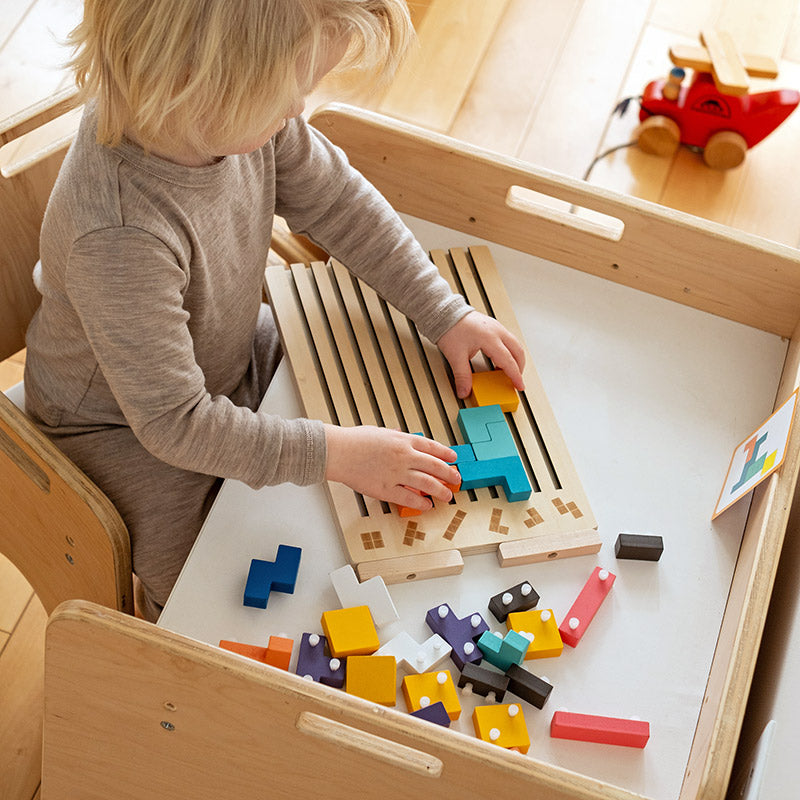 Drewniane puzzle układanka Tetris Montessori – zabawka edukacyjna