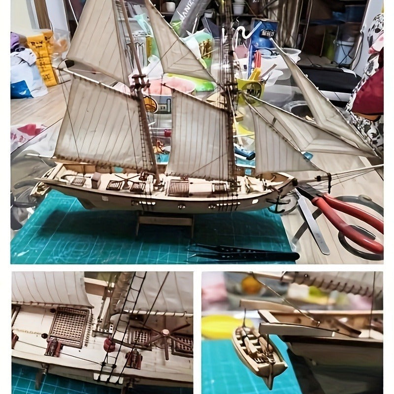 Klasyczny drewniany model żaglowca – szczegółowe puzzle 3D dla miłośników statków