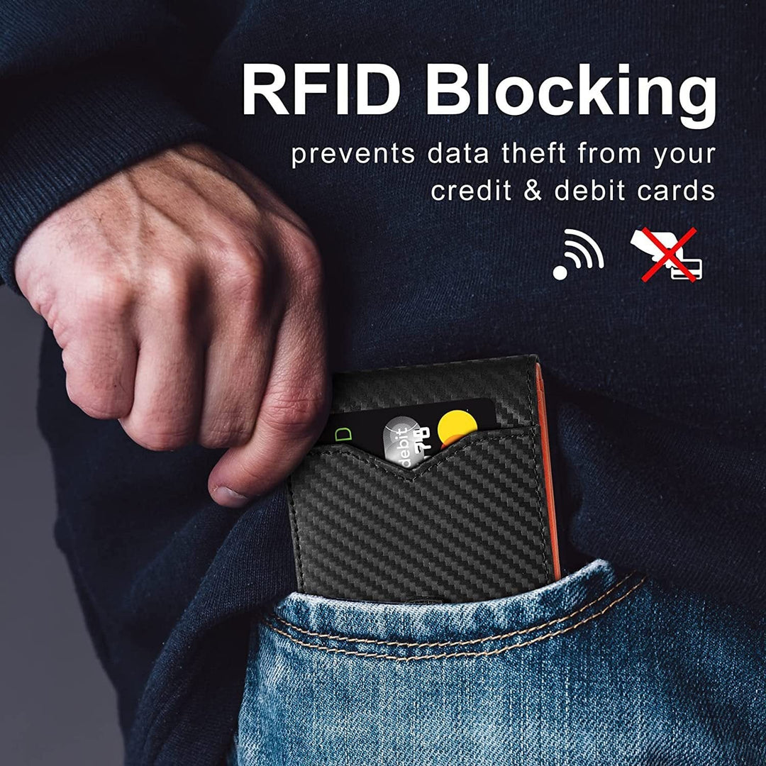 Slim portfel RFID męski | Etui na karty ze skóry | Czarny