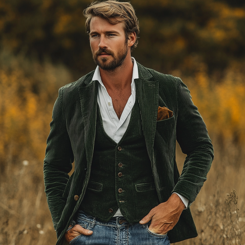 Męski Zestaw Marynarka I Kamizelka Z Dopasowanym Krojem Slim Fit Design