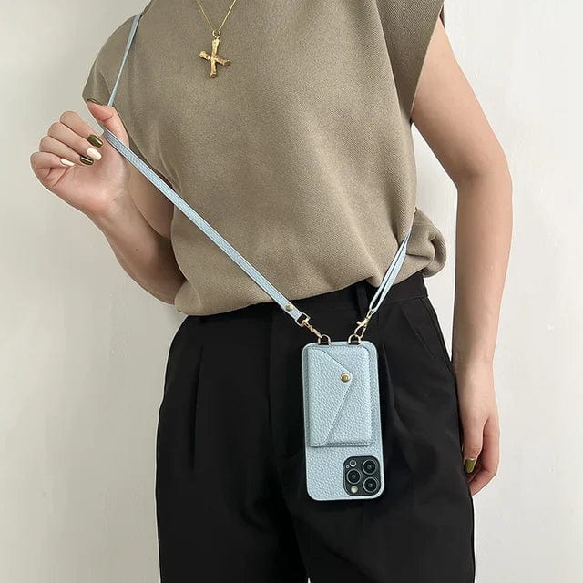 Skórzana torebka na telefon na ramię ze sznurkiem i miejscem na karty