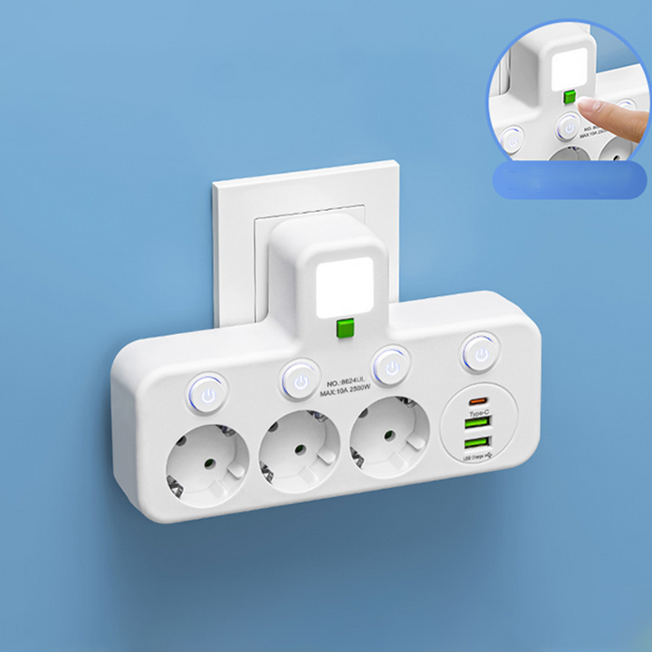 Listwa zasilająca z USB i przełącznikami | Wielogniazdowa z ochroną przeciwprzepięciową 2500 W