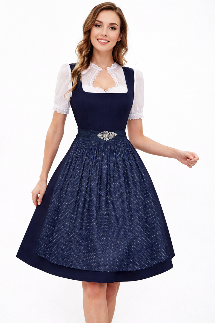 Damski zestaw dirndl z bluzką ze stójką i spódnicą