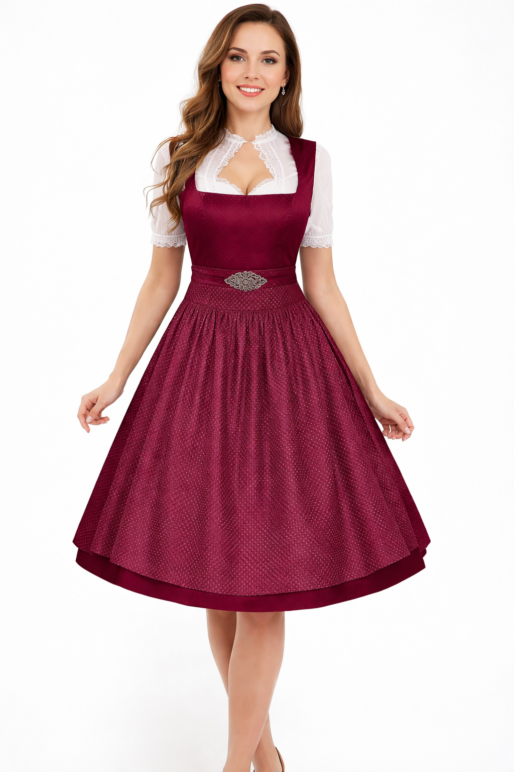 Damski zestaw dirndl z bluzką ze stójką i spódnicą