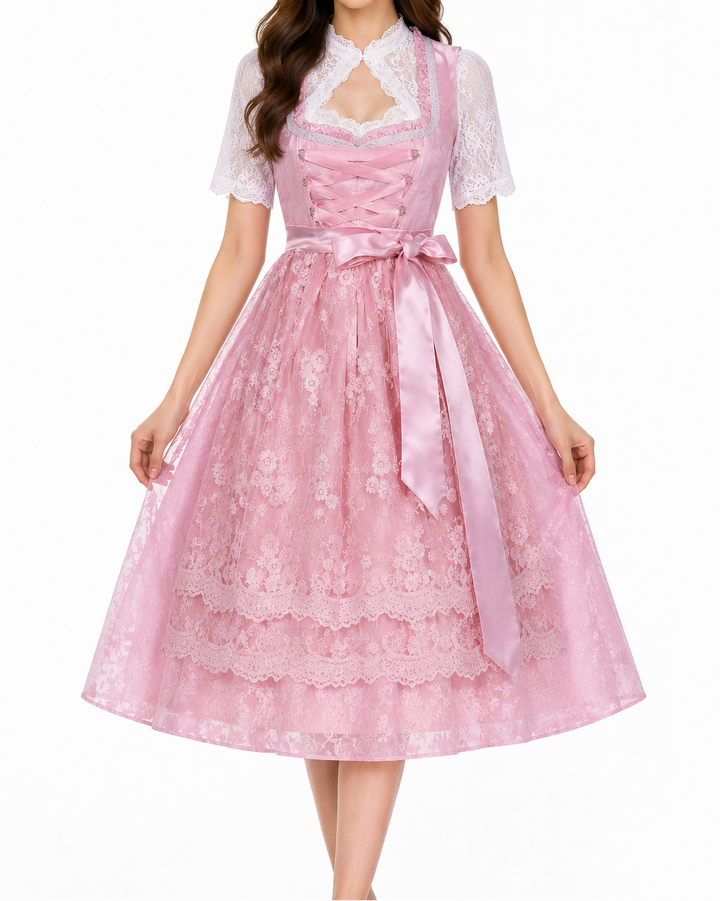 Damski zestaw dirndl z bluzką ze stójką i spódnicą