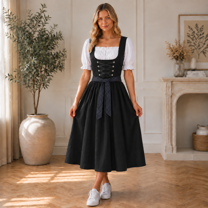 Damska dirndl midi ze sznurowanym gorsetem