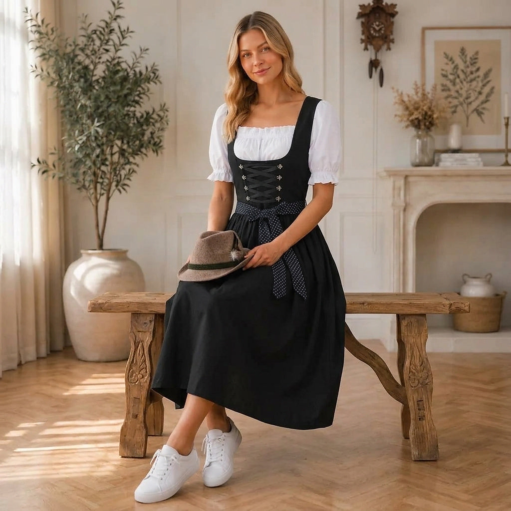 Damska dirndl midi ze sznurowanym gorsetem