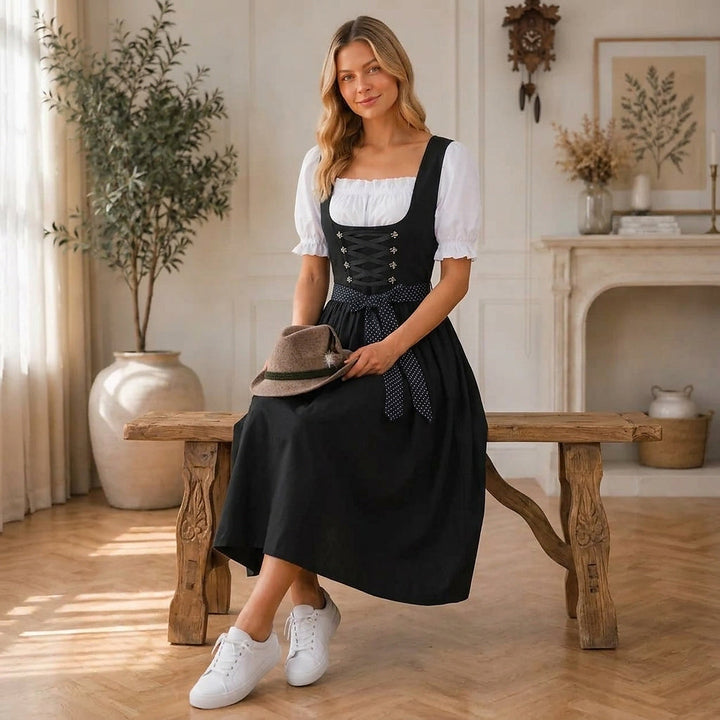 Damska dirndl midi ze sznurowanym gorsetem