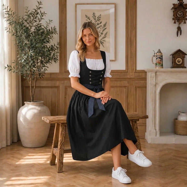 Damska dirndl midi ze sznurowanym gorsetem
