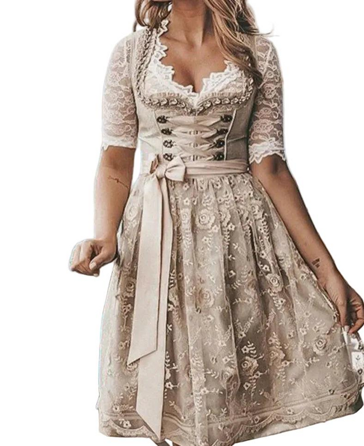 Tradycyjna sukienka dirndl dla kobiet z koronkową bluzką i gorsetem zasznurowywanym