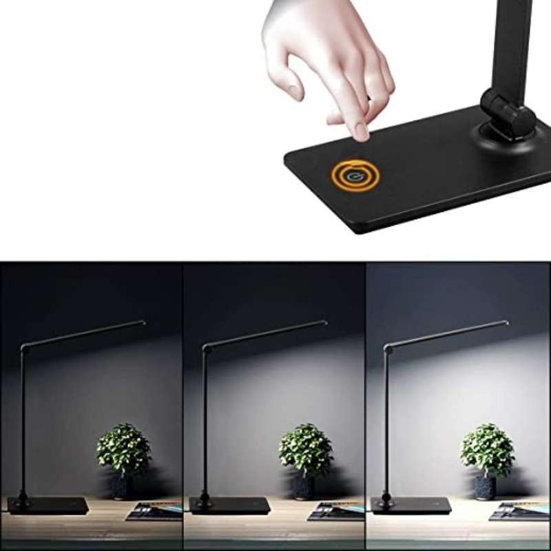 Lampka biurkowa LED, lampka biurkowa z dotykowym sterowaniem i 3 poziomami jasności, ściemnialna lampa biurowa z regulowanym ramieniem, składana lampa stołowa do biurka, sypialni, szafki nocnej, gabinetu