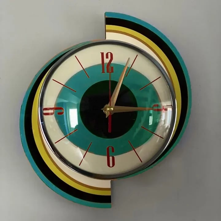 Ręcznie wykonany zegar ścienny w stylu mid-century | Retro dekoracja ścienna, cichy i zasilany bateryjnie