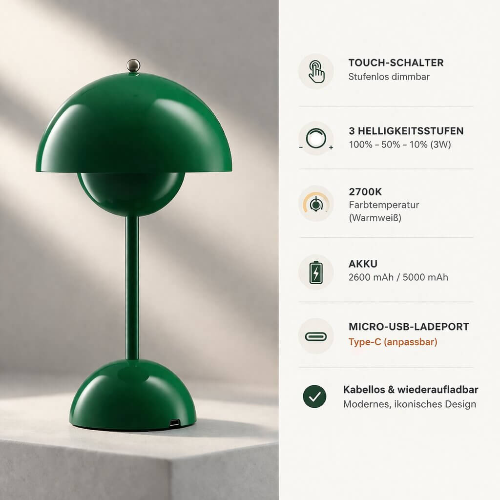 Designerska lampa stołowa | Lampa stołowa LED | Lampka nocna | Ściemnialna i bezprzewodowa | Lumora