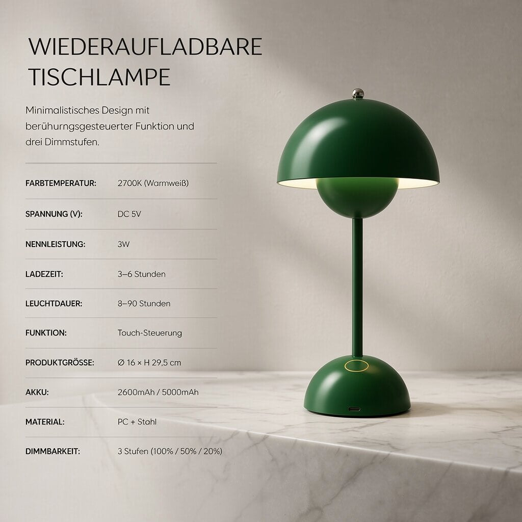 Designerska lampa stołowa | Lampa stołowa LED | Lampka nocna | Ściemnialna i bezprzewodowa | Lumora