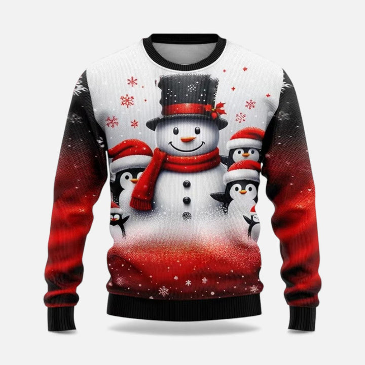 Męski sweter świąteczny z nadrukiem zimowego krajobrazu