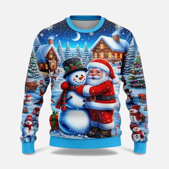 Męski sweter świąteczny z nadrukiem zimowego krajobrazu