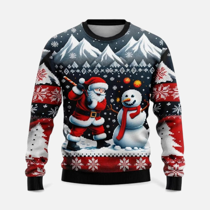 Męski sweter świąteczny z nadrukiem zimowego krajobrazu