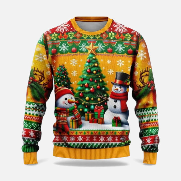 Męski sweter świąteczny z nadrukiem zimowego krajobrazu