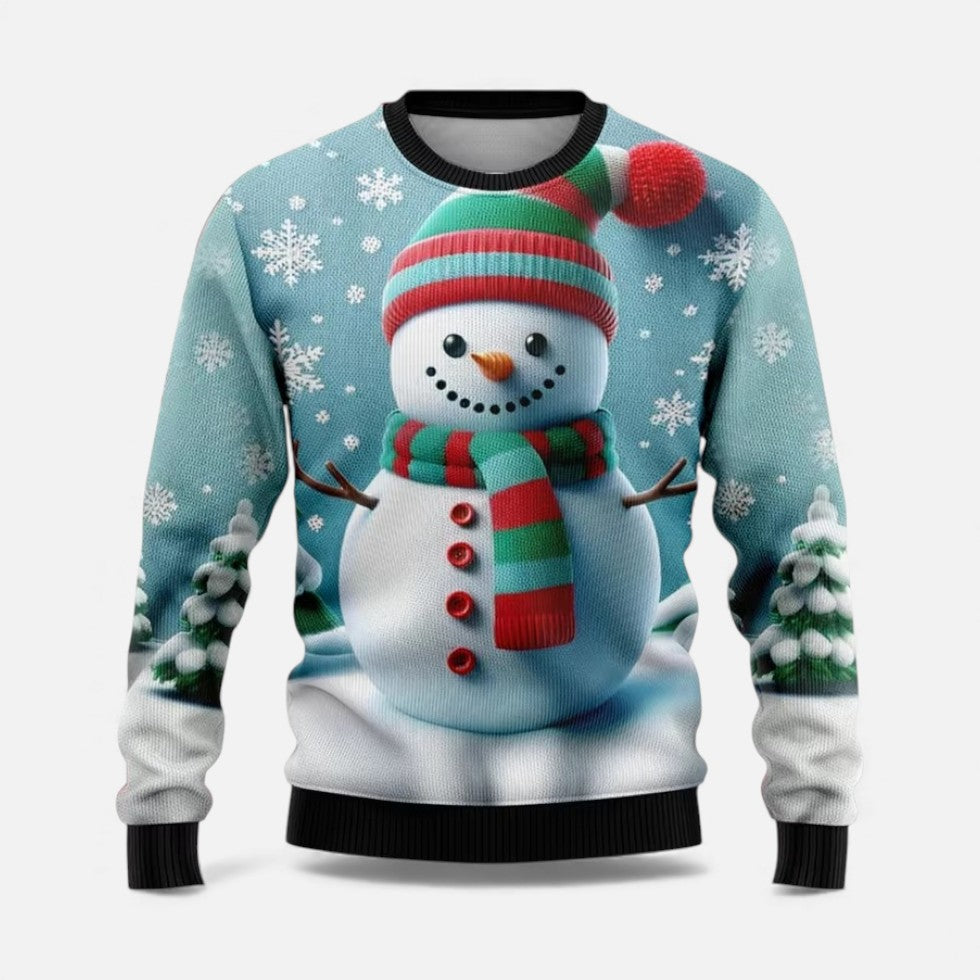 Męski sweter świąteczny z nadrukiem zimowego krajobrazu