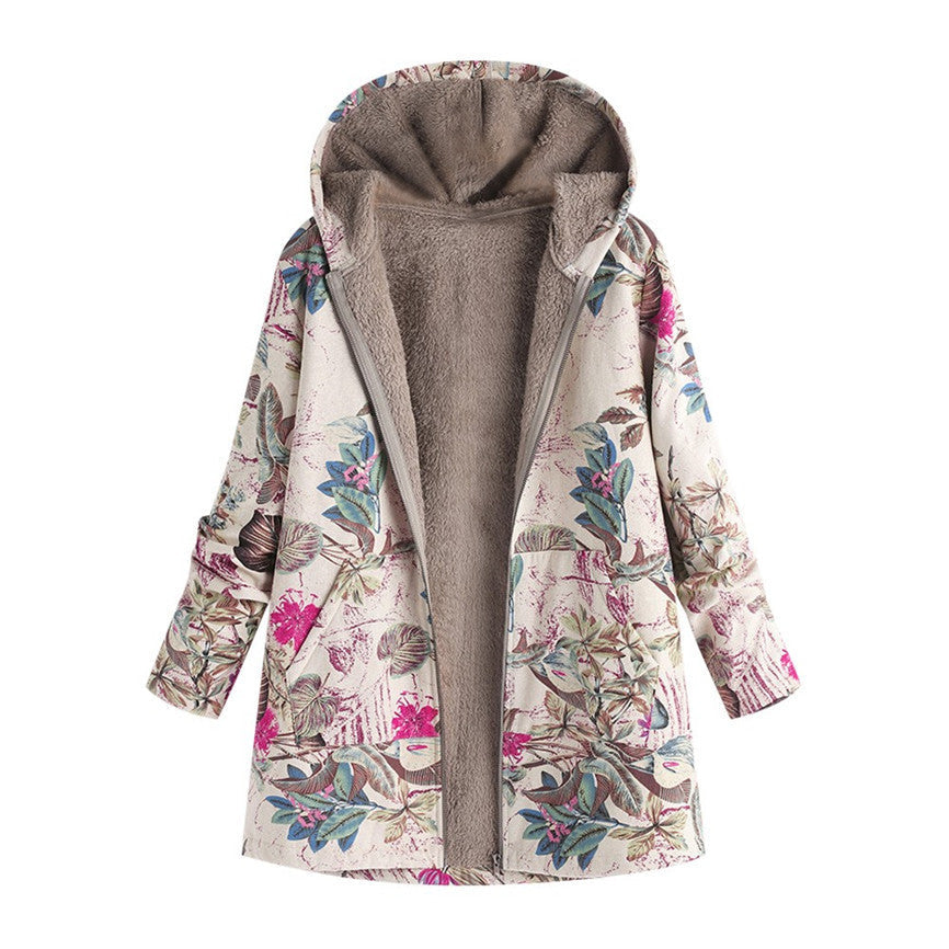 Kurtka z drukiem w stylu vintage z przednimi kieszeniami