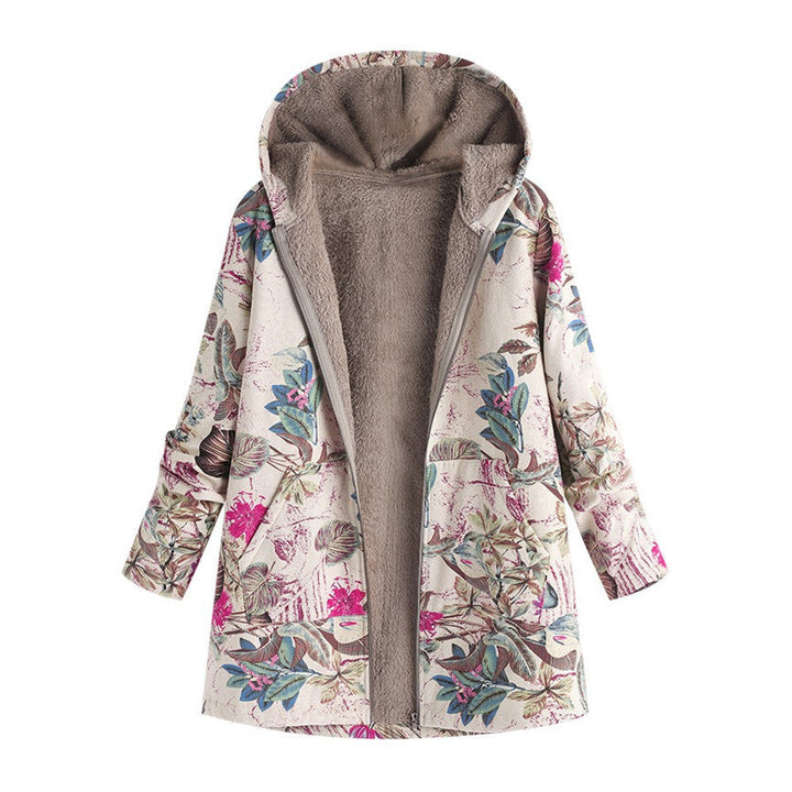 Kurtka z drukiem w stylu vintage z przednimi kieszeniami