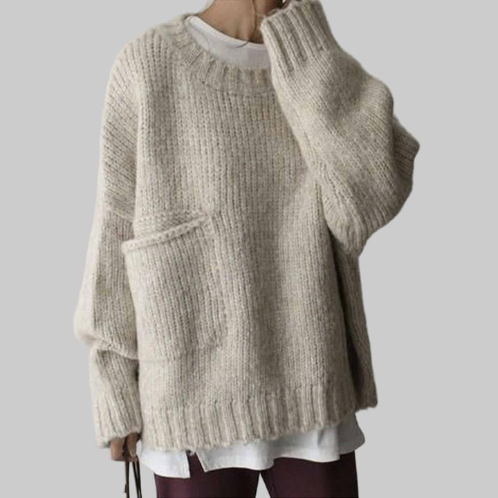 Oversized Kremowy Sweterek z Kieszeniami – Relaksacyjna Warstwa