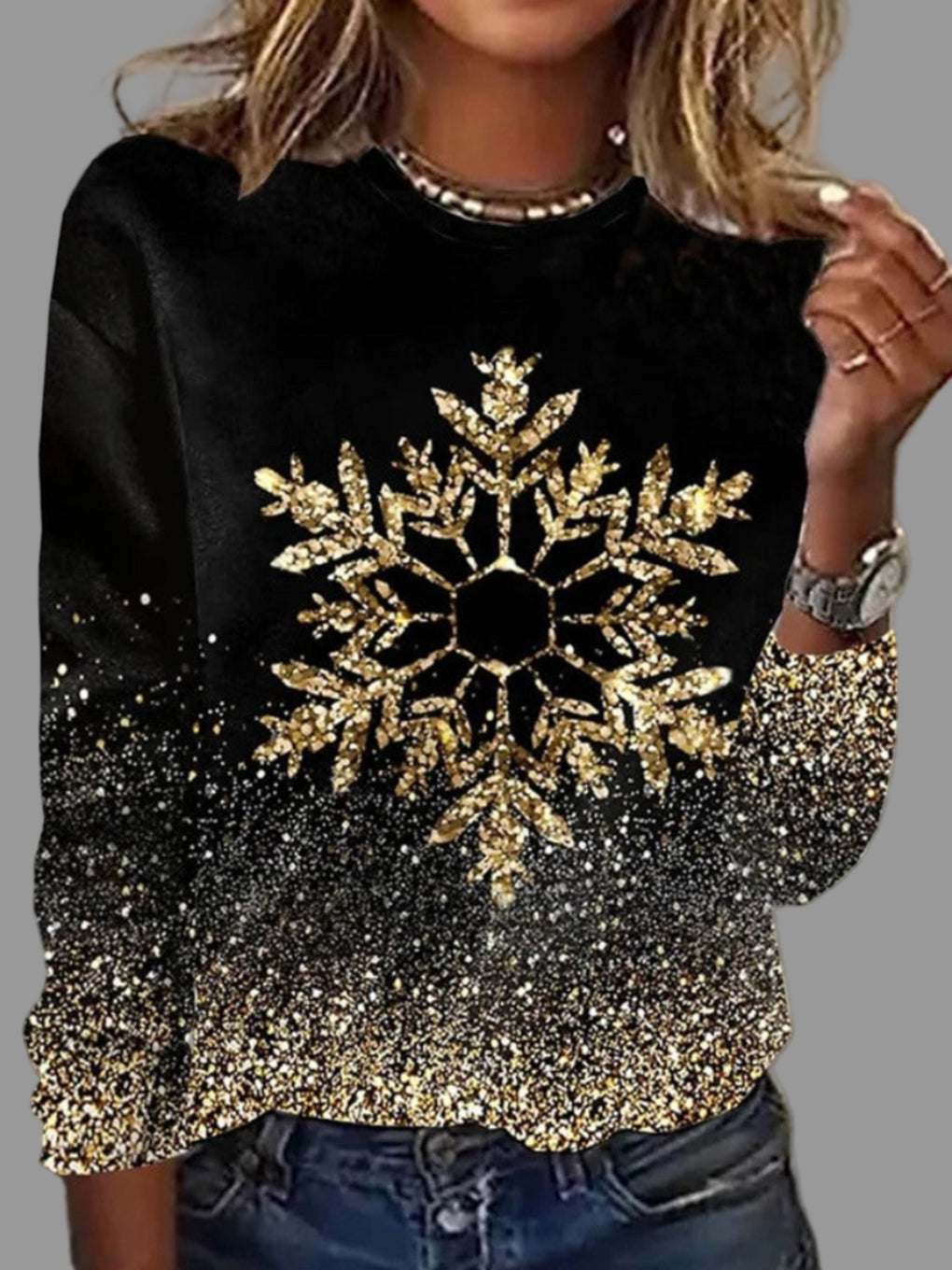 Kobieta Wakacyjna Koszulka – Christmas Crew Neck Long-Sleeve