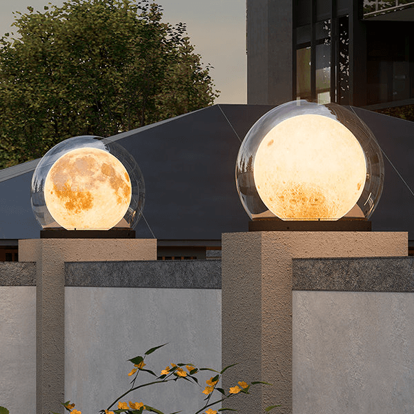 Nowoczesna lampa zewnętrzna - design w kształcie księżyca