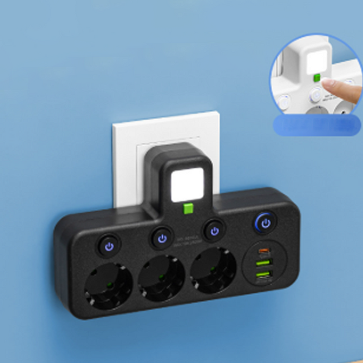 Listwa zasilająca z USB i przełącznikami | Wielogniazdowa z ochroną przeciwprzepięciową 2500 W