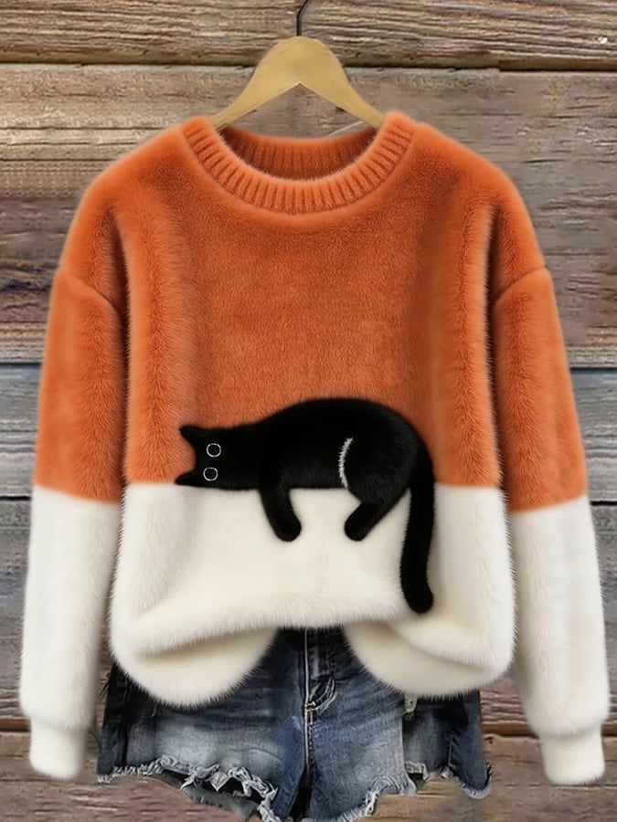 Sweter oversize z nadrukiem kota