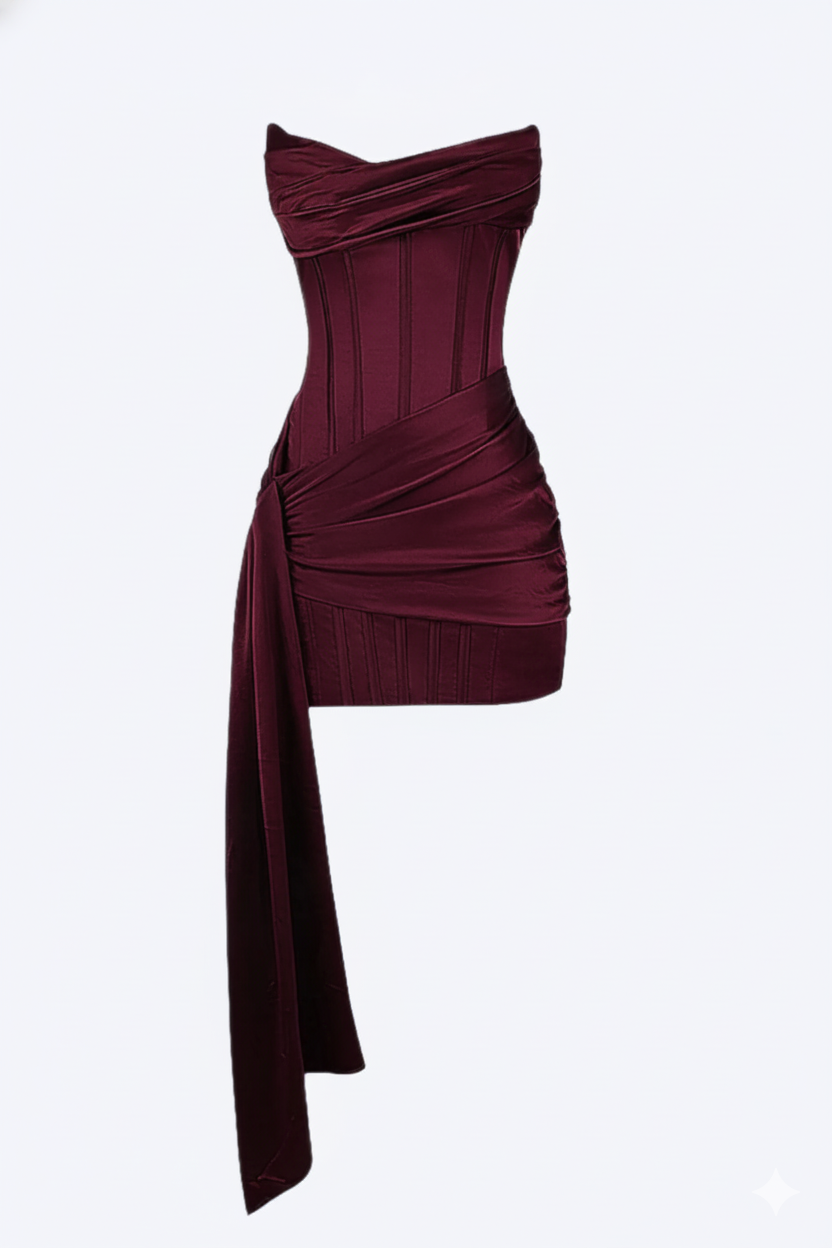Elegancka krótka sukienka wieczorowa damska - burgundowa