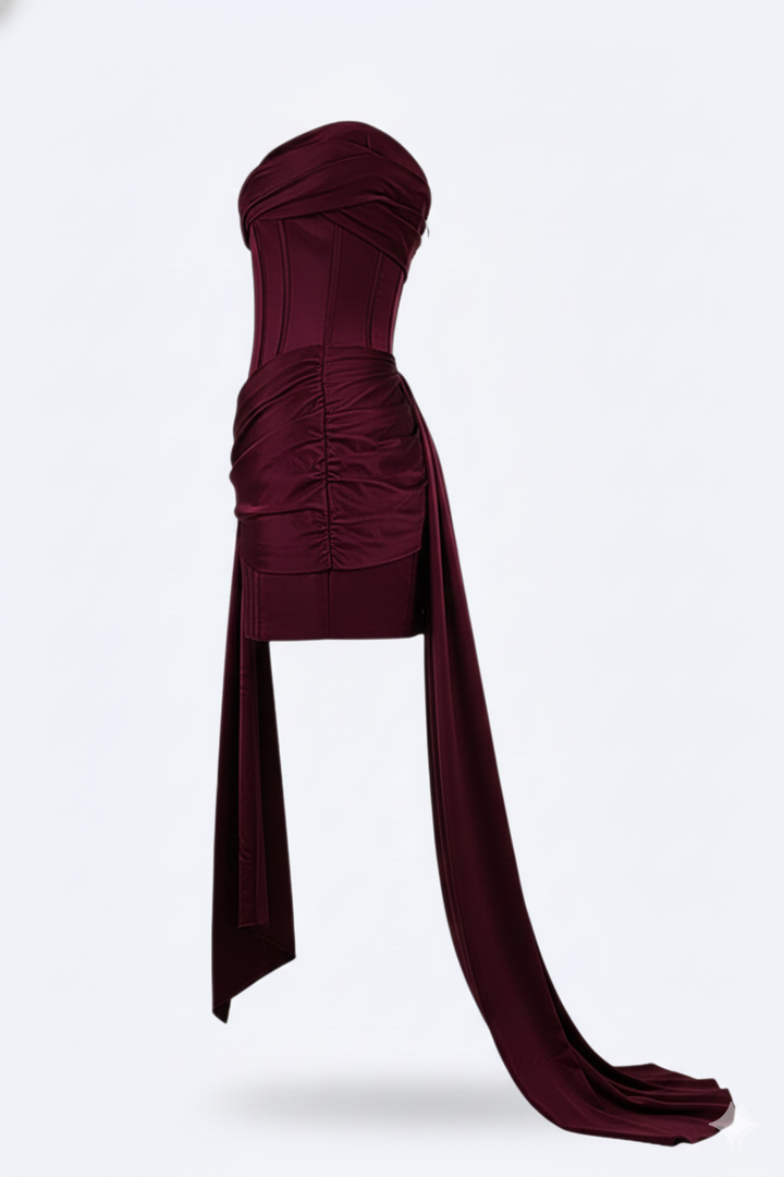 Elegancka krótka sukienka wieczorowa damska - burgundowa