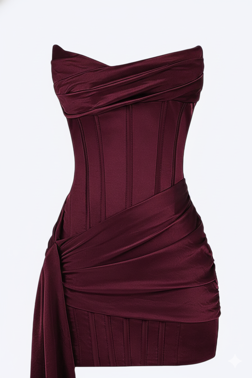 Elegancka krótka sukienka wieczorowa damska - burgundowa
