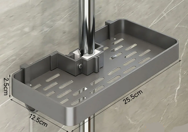 AquaFix półka prysznicowa bez wiercenia – podwójna półka aluminiowa | Z drążkiem na ręczniki | Nierdzewna &amp; oszczędzająca miejsce