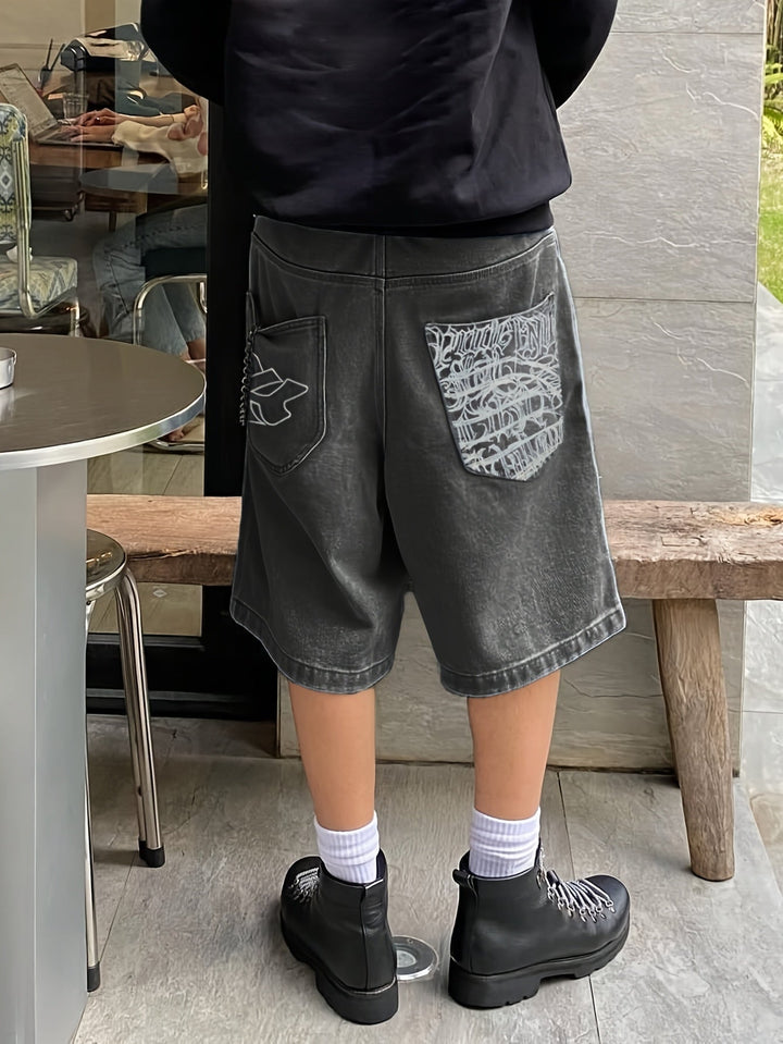 Casualowe bermudy jeansowe – luźny krój z eleganckim kwiatowym haftem
