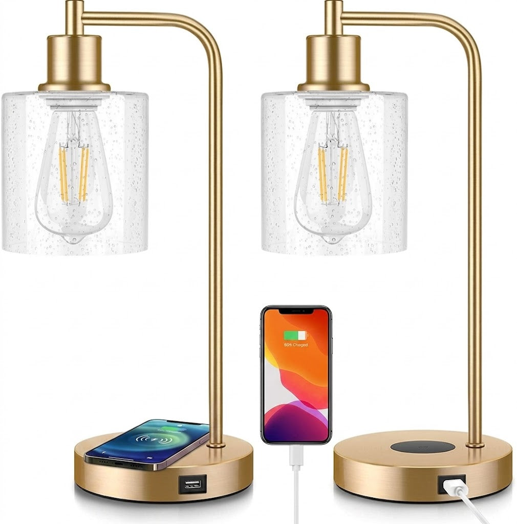 Zestaw Przemysłowych Lamp Stołowych - Ściemnialne z Portami Ładowania