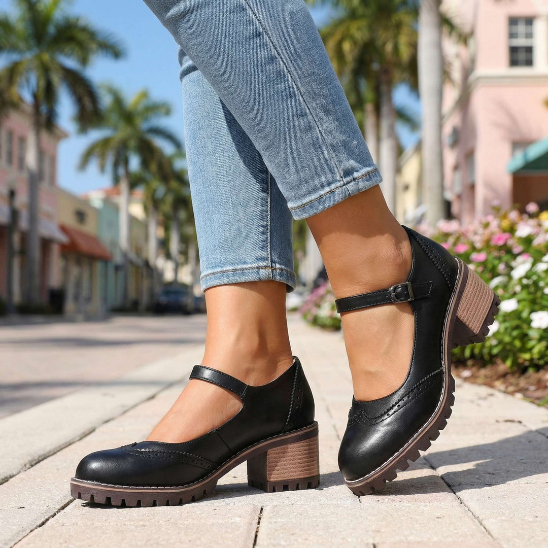 Vintage damskie buty Mary Jane z regulowanym paskiem