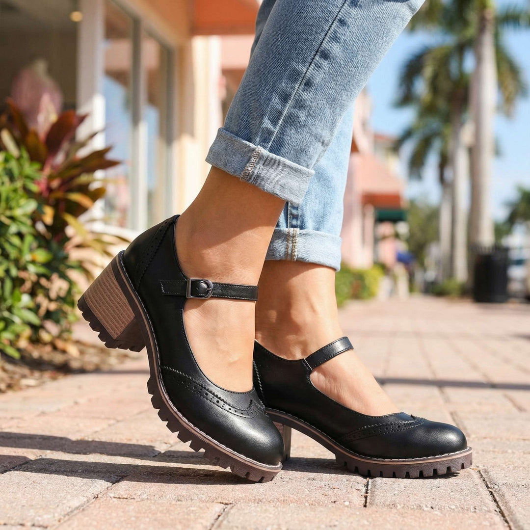 Damskie wygodne półbuty Mary Jane na obcasie – buty w stylu vintage