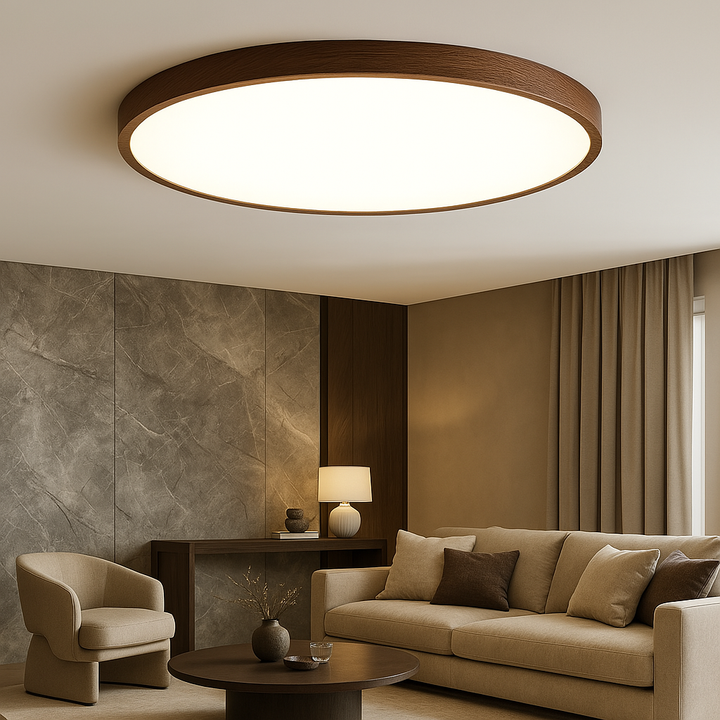 Lampa sufitowa z ciemnego drewna