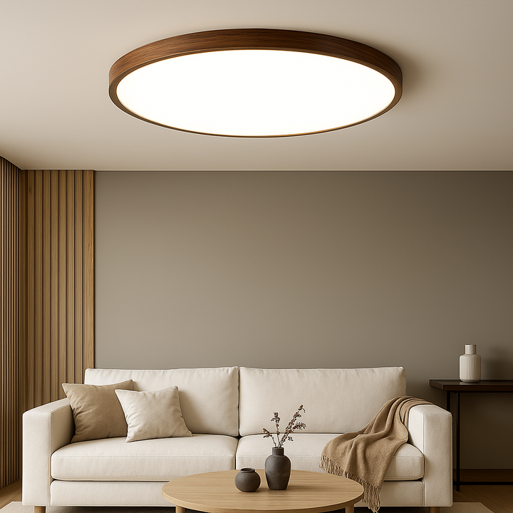 Lampa sufitowa z ciemnego drewna