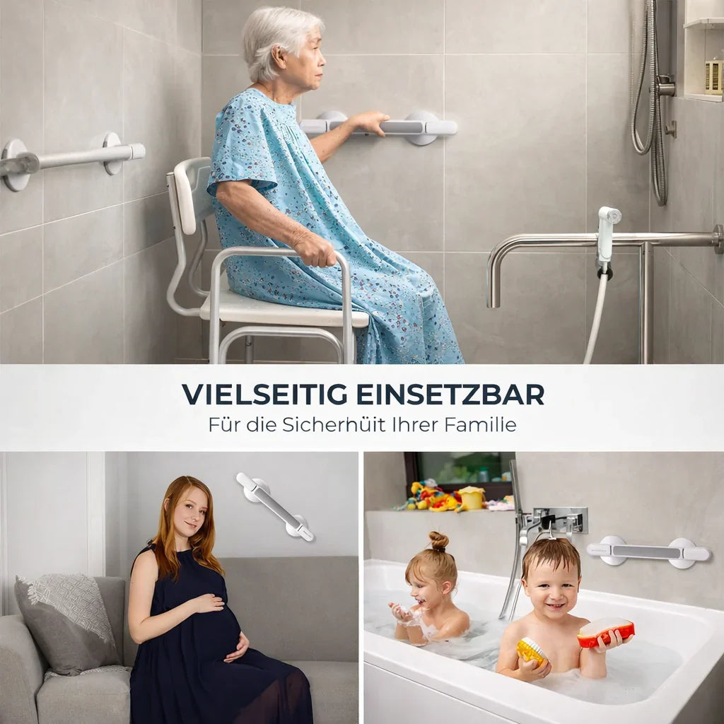 Uchwyt wspomagający do prysznica, wanny lub WC | Uchwyt na przyssawkę dla seniorów bez wiercenia | SeniGrip