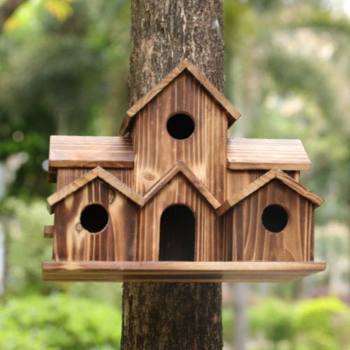 Ręcznie wykonany drewniany domek dla ptaków - 6 otworów - zrównoważony design