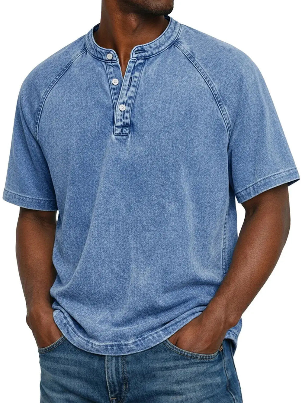 Męski T-shirt z krótkim rękawem na co dzień z rękawami raglanowymi w stylu prany henley