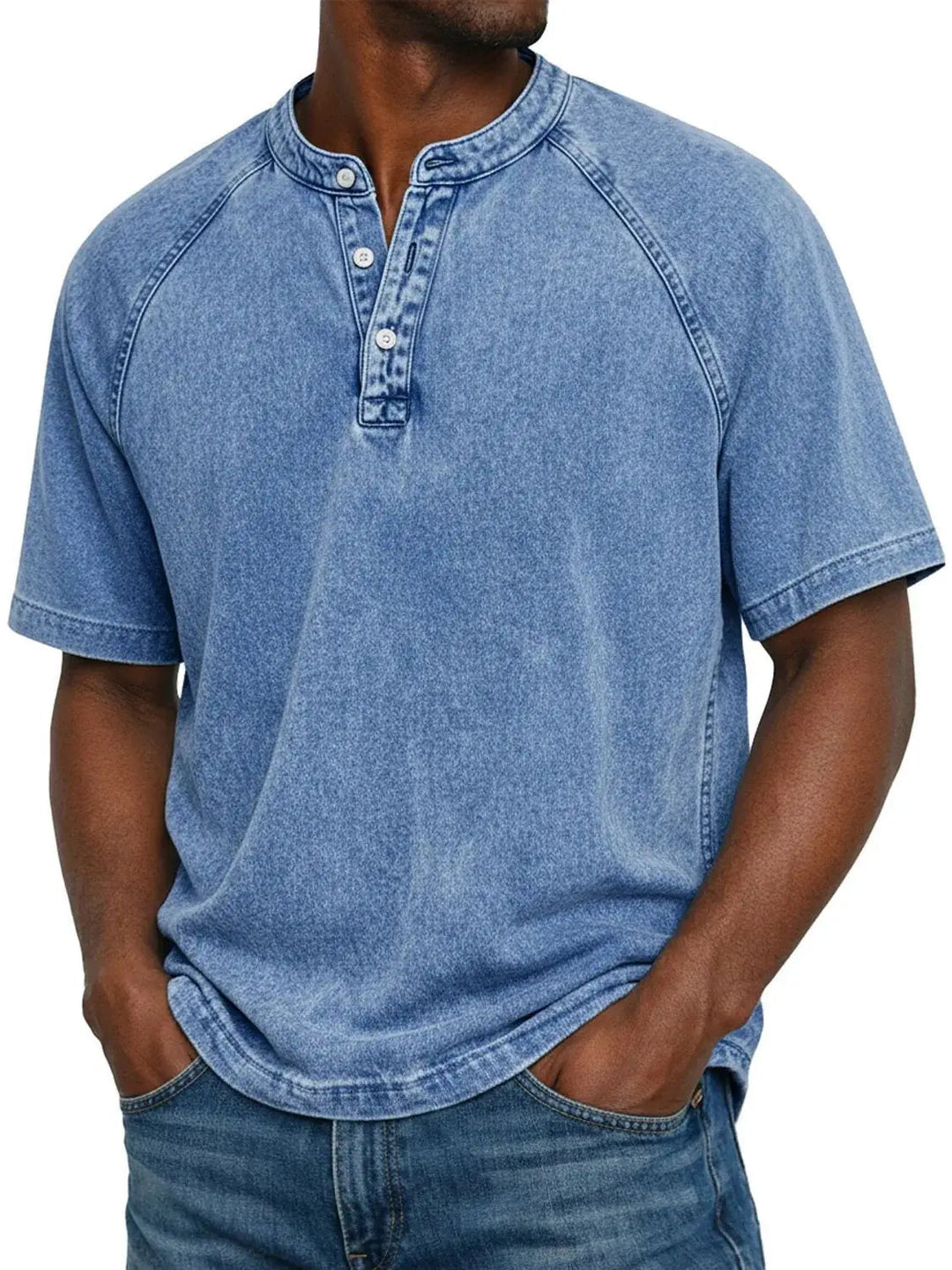 Męski T-shirt z krótkim rękawem na co dzień z rękawami raglanowymi w stylu prany henley