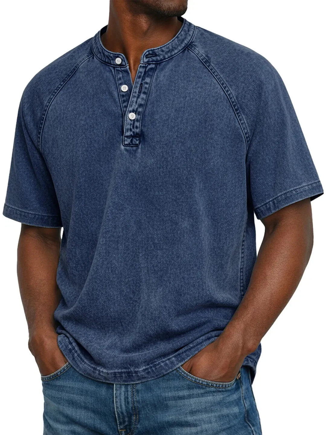 Męski T-shirt z krótkim rękawem na co dzień z rękawami raglanowymi w stylu prany henley