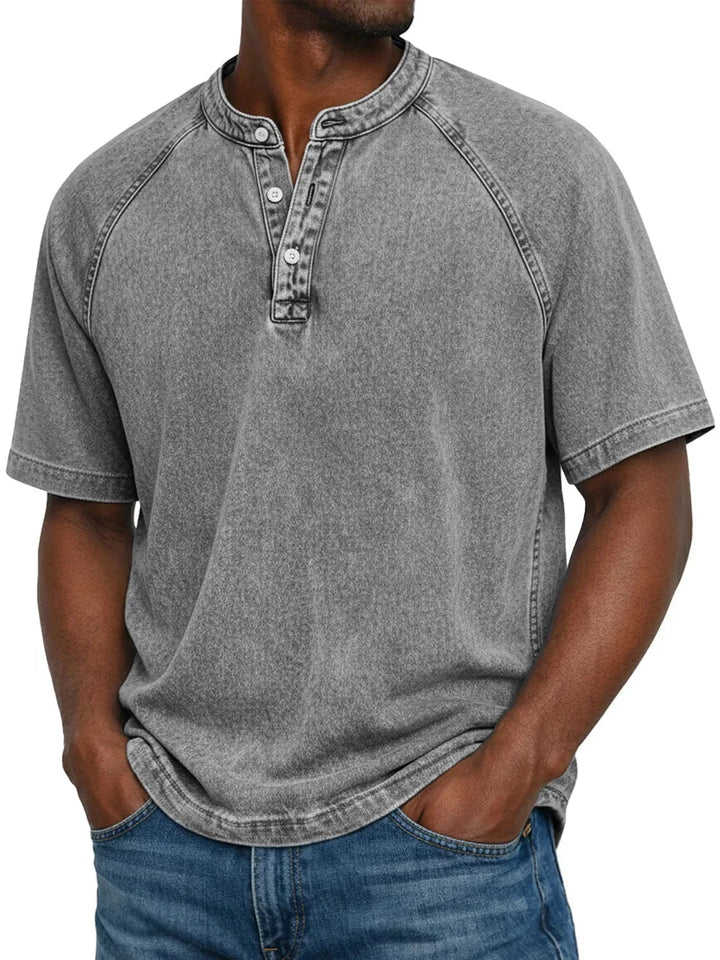 Męski T-shirt z krótkim rękawem na co dzień z rękawami raglanowymi w stylu prany henley